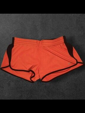 Nike Women's Dri Fit Neon Coral/Orange Athletic Shorts with Black Trim SZ M